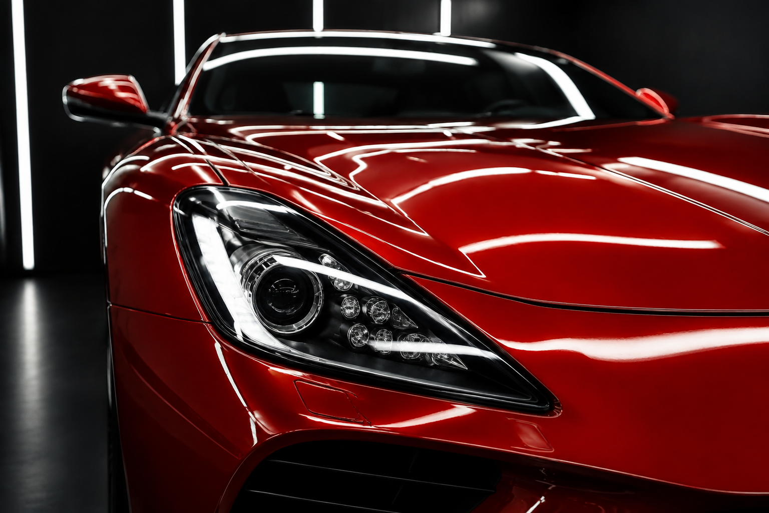 Professional red car painting finish