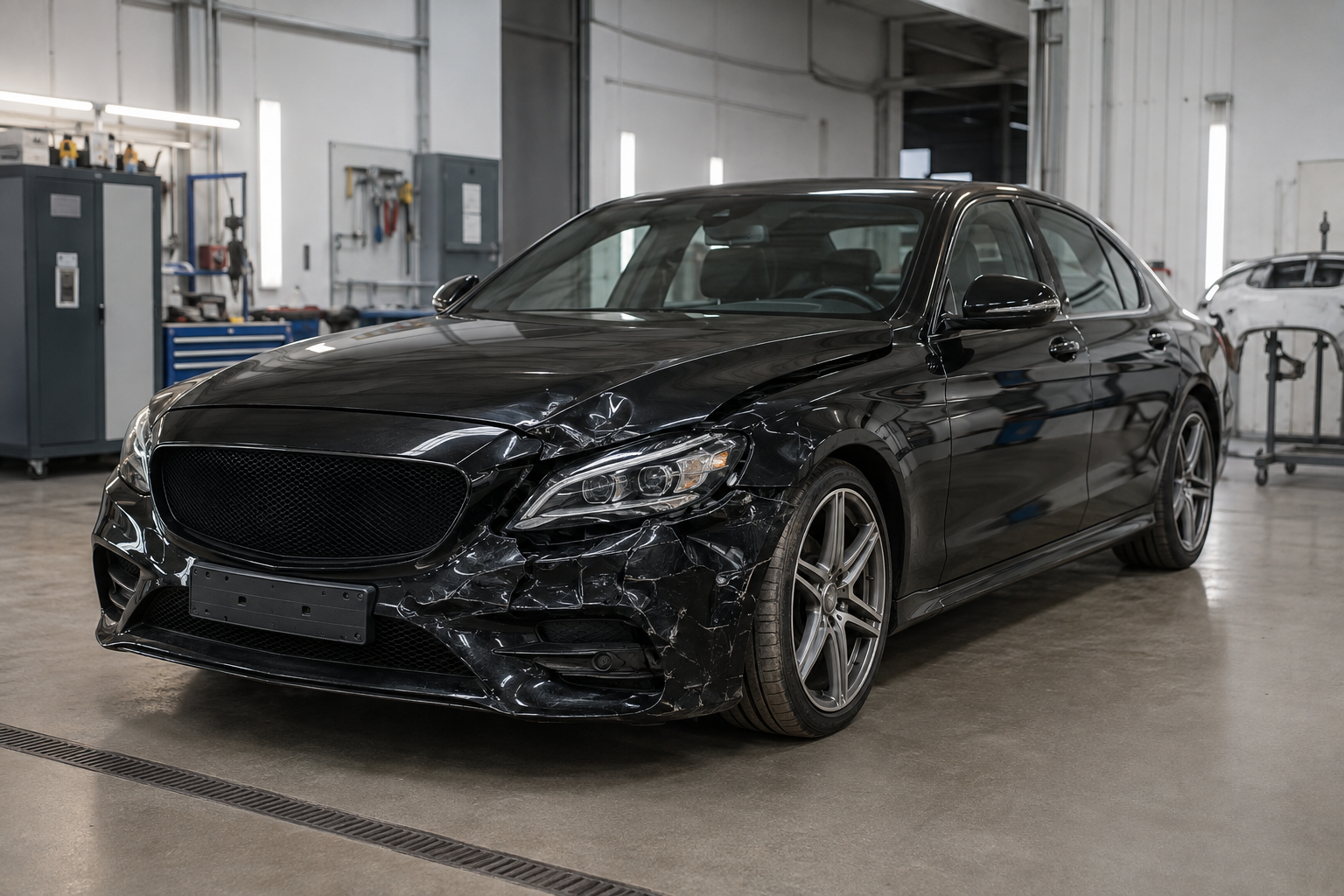 Vehicle undergoing accident body repair